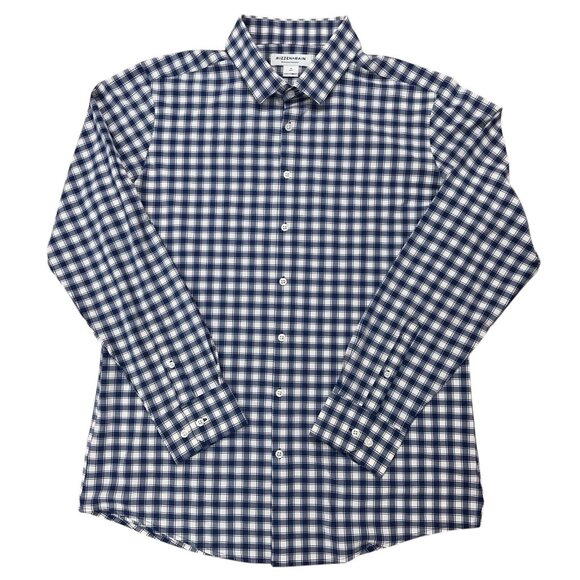 Mizzen+Main Shirt Mens XL Trim Fit Long Sleeve Performance Stretch Plaid Blue - Picture 1 of 7